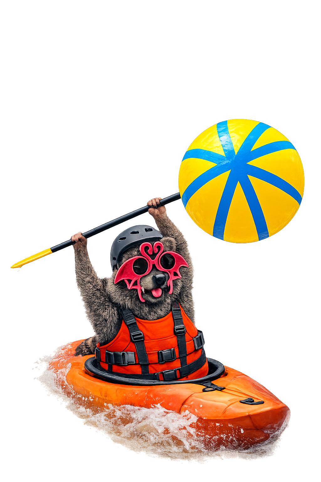 Mascotte en kayak avec ballon